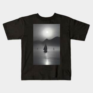 sailboats fading into fog Kids T-Shirt